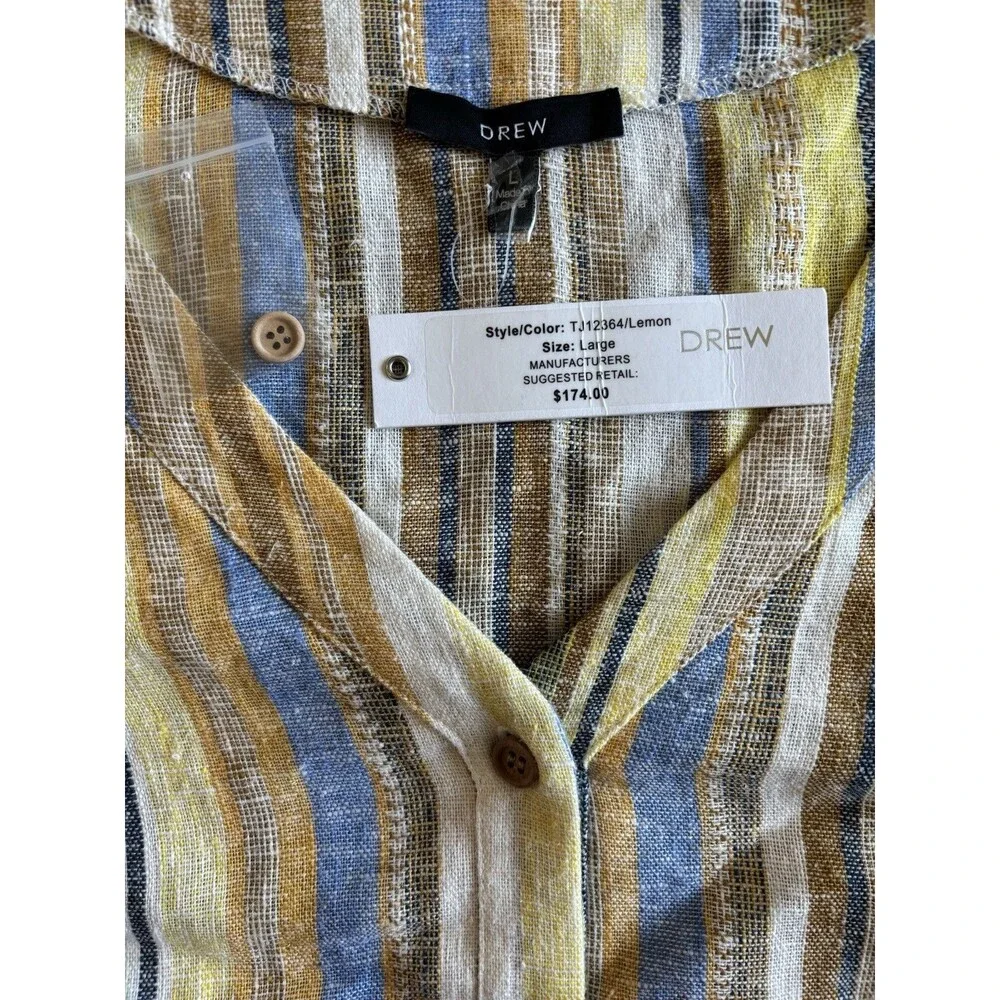 DREW Anthropologie Linen Blend Striped Ruffle Short Sleeve Top Blouse Size Large - Picture 7 of 10